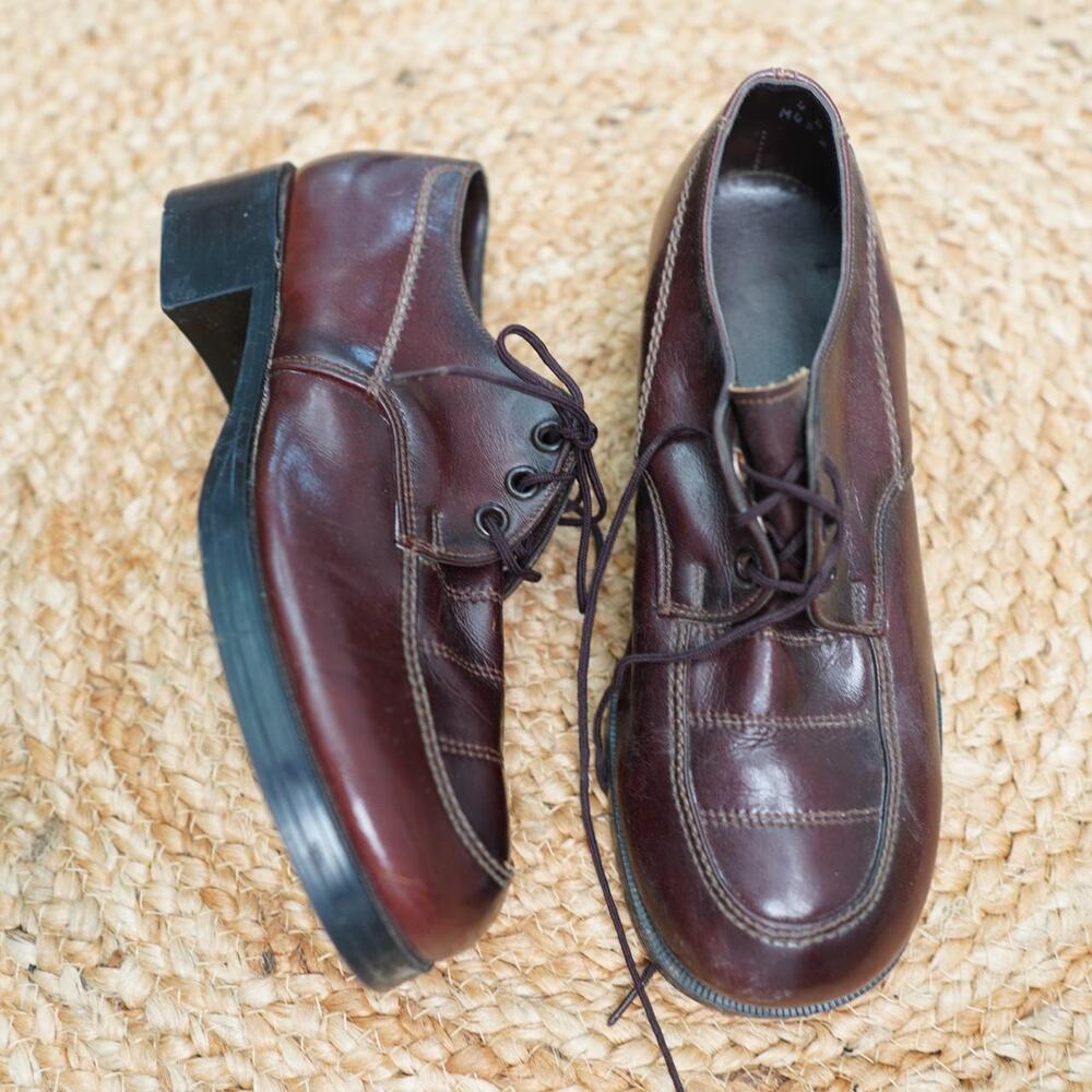 Rand Leather Oxford Shoes Brown Block Heel 4D